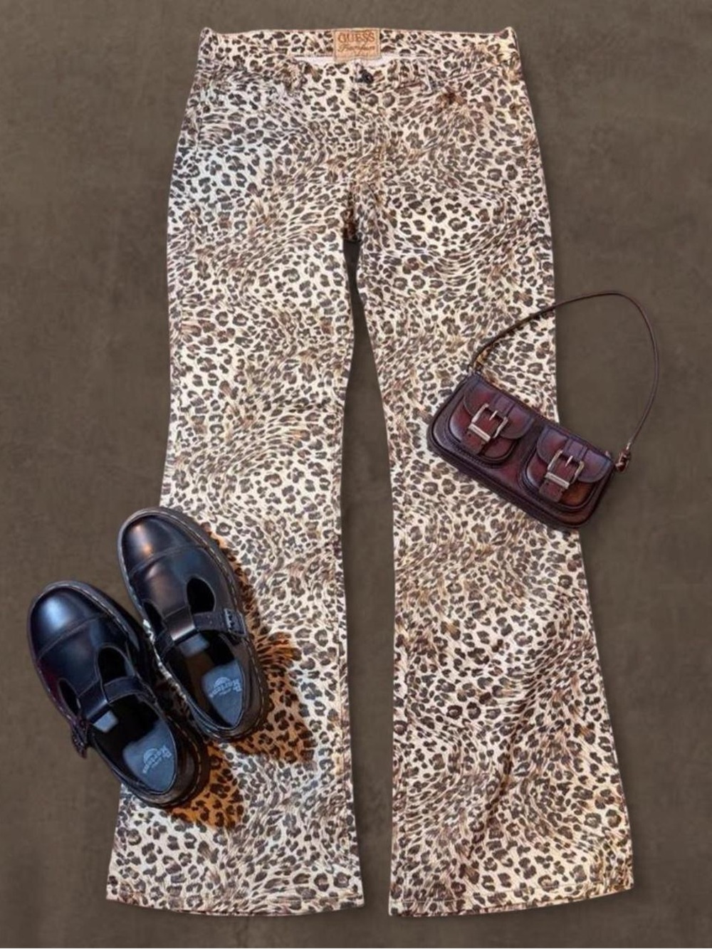 GUESS Leopard Print Jeans in Beige and Black